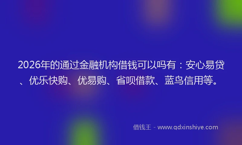 2026年的通过金融机构借钱可以吗有：安心易贷、优乐快购、优易购、省呗借款、蓝鸟信用等。