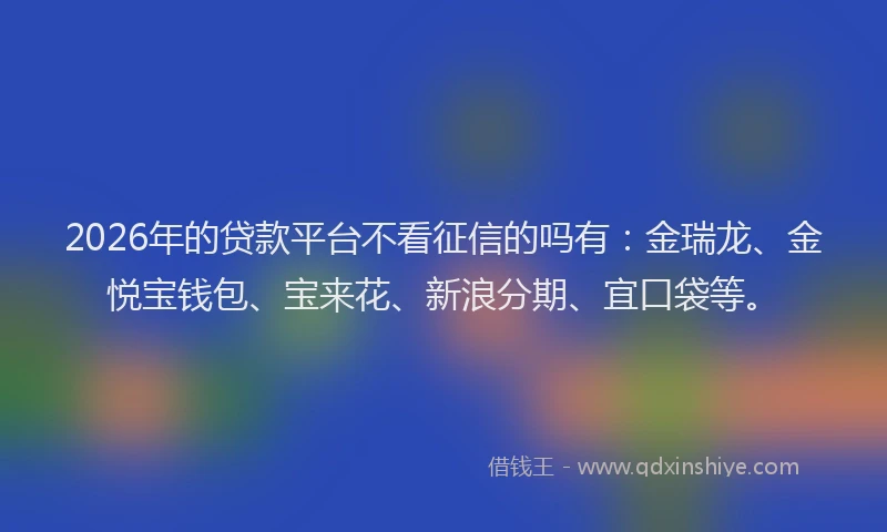 2026年的贷款平台不看征信的吗有：金瑞龙、金悦宝钱包、宝来花、新浪分期、宜口袋等。