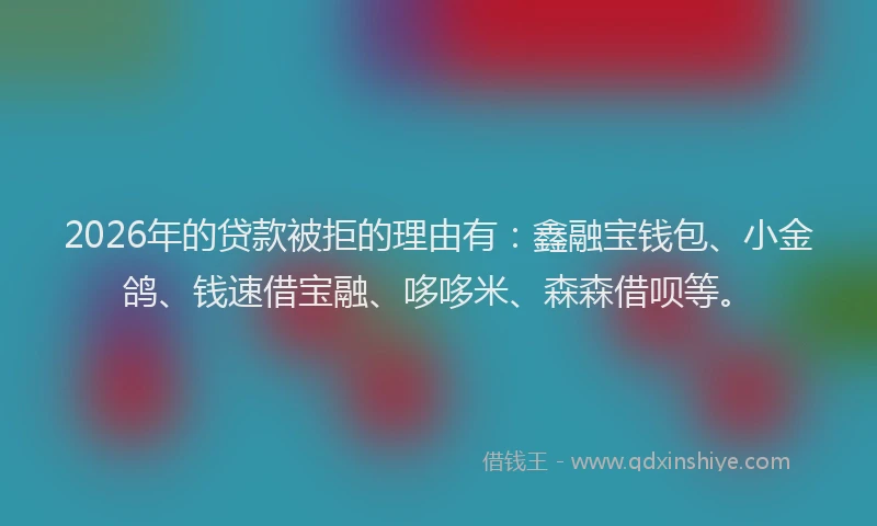 2026年的贷款被拒的理由有：鑫融宝钱包、小金鸽、钱速借宝融、哆哆米、森森借呗等。