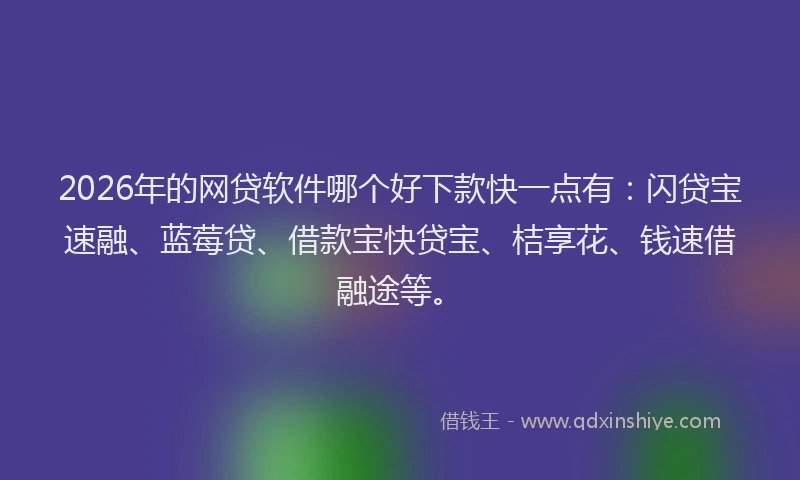 2026年的网贷软件哪个好下款快一点有：闪贷宝速融、蓝莓贷、借款宝快贷宝、桔享花、钱速借融途等。