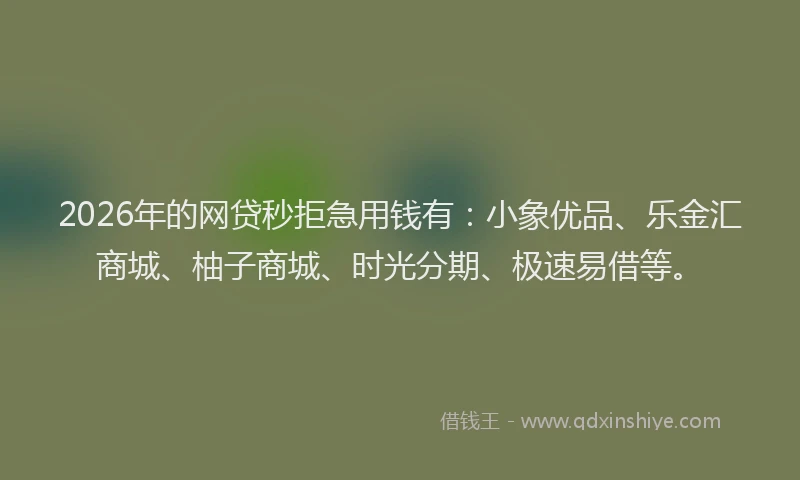 2026年的网贷秒拒急用钱有：小象优品、乐金汇商城、柚子商城、时光分期、极速易借等。