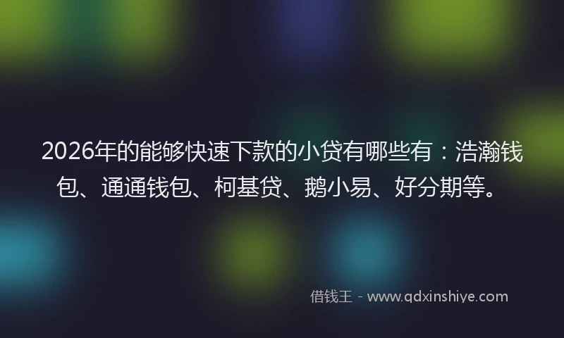 2026年的能够快速下款的小贷有哪些有：浩瀚钱包、通通钱包、柯基贷、鹅小易、好分期等。