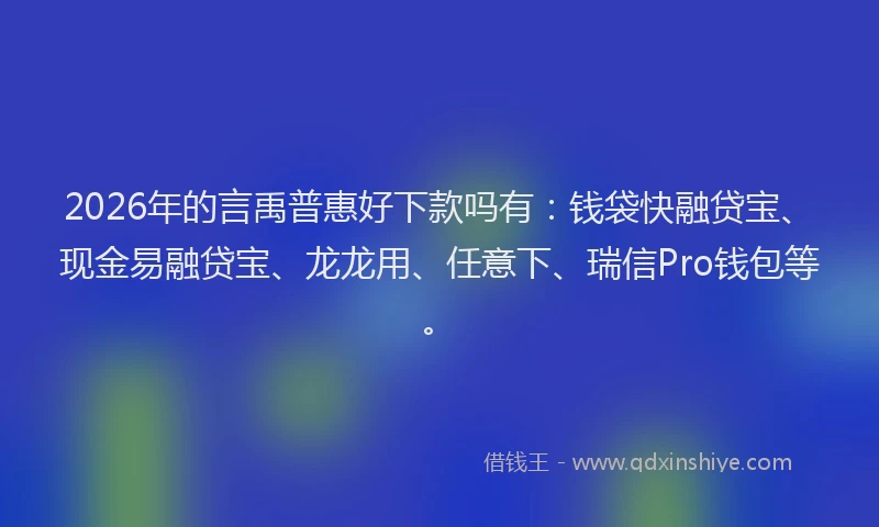 2026年的言禹普惠好下款吗有：钱袋快融贷宝、现金易融贷宝、龙龙用、任意下、瑞信Pro钱包等。