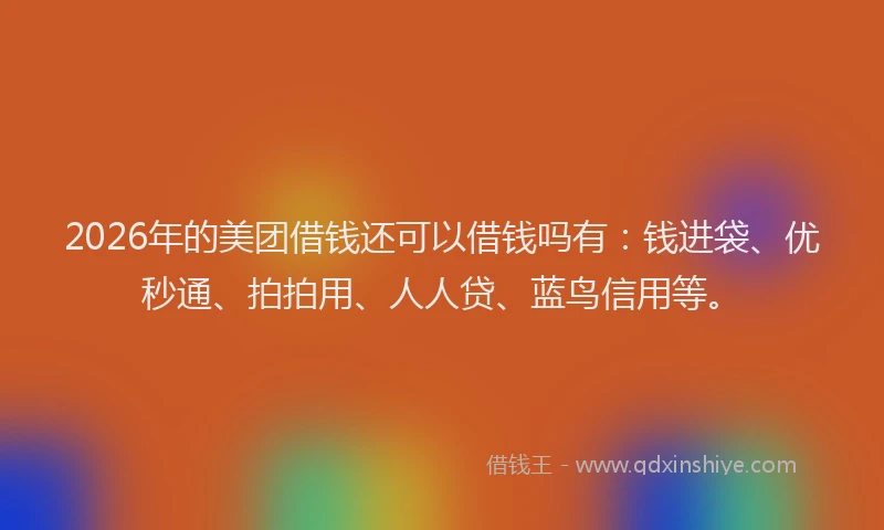 2026年的美团借钱还可以借钱吗有：钱进袋、优秒通、拍拍用、人人贷、蓝鸟信用等。