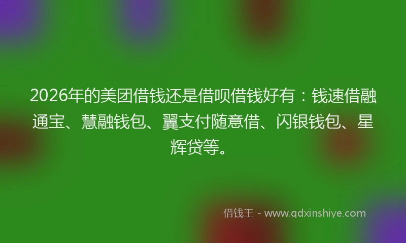 2026年的美团借钱还是借呗借钱好有：钱速借融通宝、慧融钱包、翼支付随意借、闪银钱包、星辉贷等。