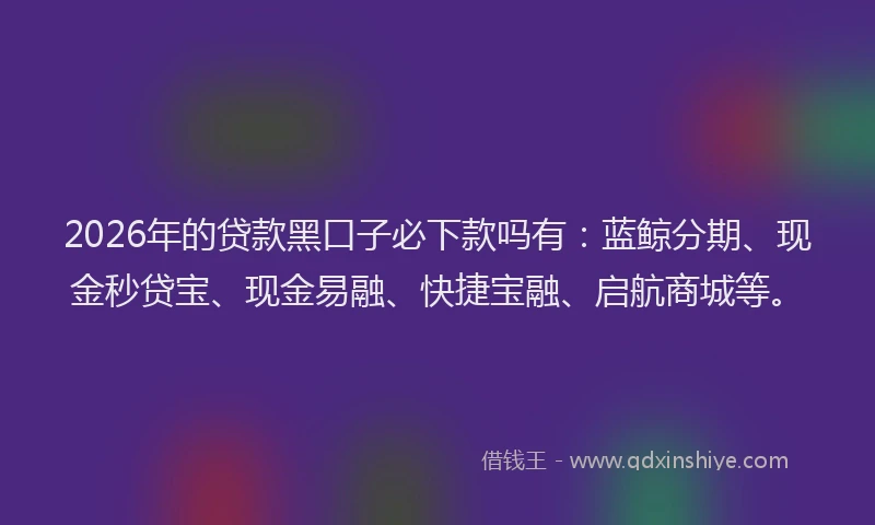 2026年的贷款黑口子必下款吗有：蓝鲸分期、现金秒贷宝、现金易融、快捷宝融、启航商城等。