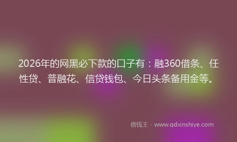 2026年的网黑必下款的口子有：融360借条、任性贷、普融花、信贷钱包、今日头条备用金等。