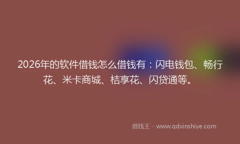 2026年的软件借钱怎么借钱有：闪电钱包、畅行花、米卡商城、桔享花、闪贷通等。