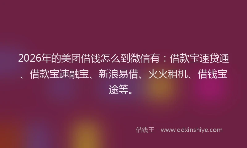 2026年的美团借钱怎么到微信有：借款宝速贷通、借款宝速融宝、新浪易借、火火租机、借钱宝途等。