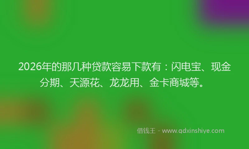 2026年的那几种贷款容易下款有：闪电宝、现金分期、天源花、龙龙用、金卡商城等。