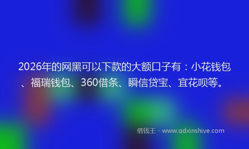 2026年的网黑可以下款的大额口子有：小花钱包、福瑞钱包、360借条、瞬信贷宝、宜花呗等。