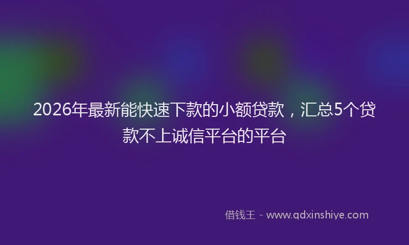2026年最新能快速下款的小额贷款，汇总5个贷款不上诚信平台的平台