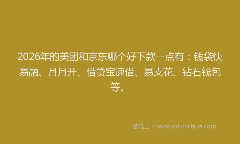 2026年的美团和京东哪个好下款一点有：钱袋快易融、月月开、借贷宝速借、易支花、钻石钱包等。