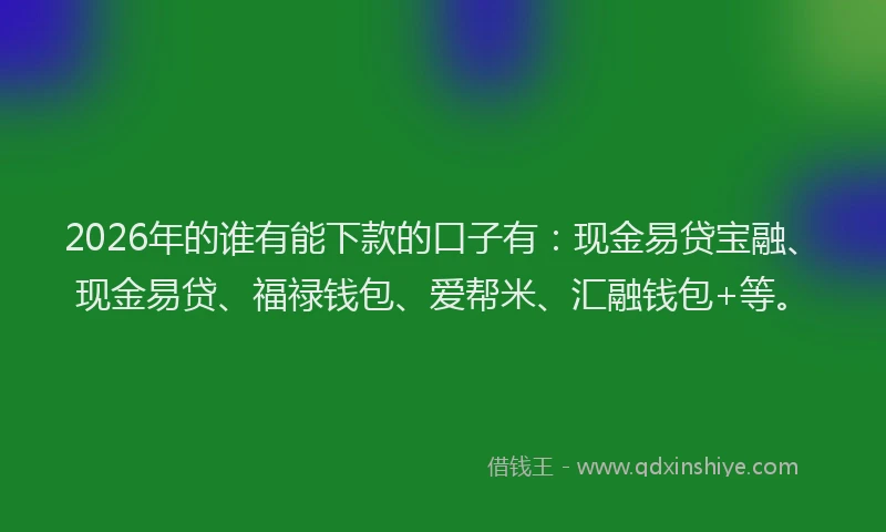 2026年的谁有能下款的口子有：现金易贷宝融、现金易贷、福禄钱包、爱帮米、汇融钱包+等。