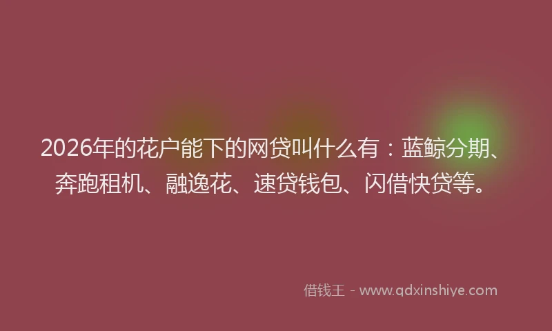 2026年的花户能下的网贷叫什么有：蓝鲸分期、奔跑租机、融逸花、速贷钱包、闪借快贷等。