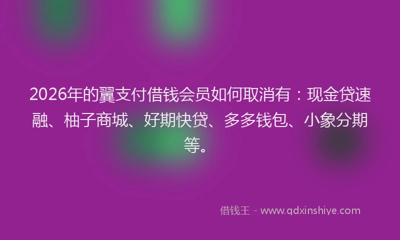 2026年的翼支付借钱会员如何取消有：现金贷速融、柚子商城、好期快贷、多多钱包、小象分期等。
