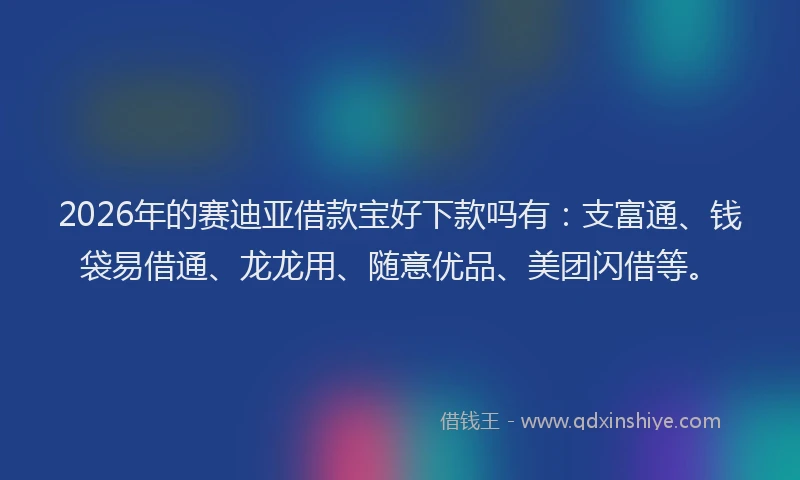 2026年的赛迪亚借款宝好下款吗有：支富通、钱袋易借通、龙龙用、随意优品、美团闪借等。