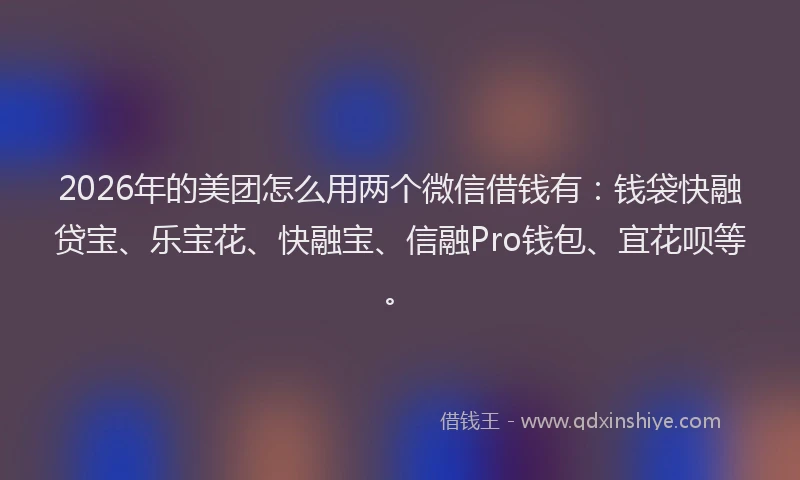 2026年的美团怎么用两个微信借钱有：钱袋快融贷宝、乐宝花、快融宝、信融Pro钱包、宜花呗等。