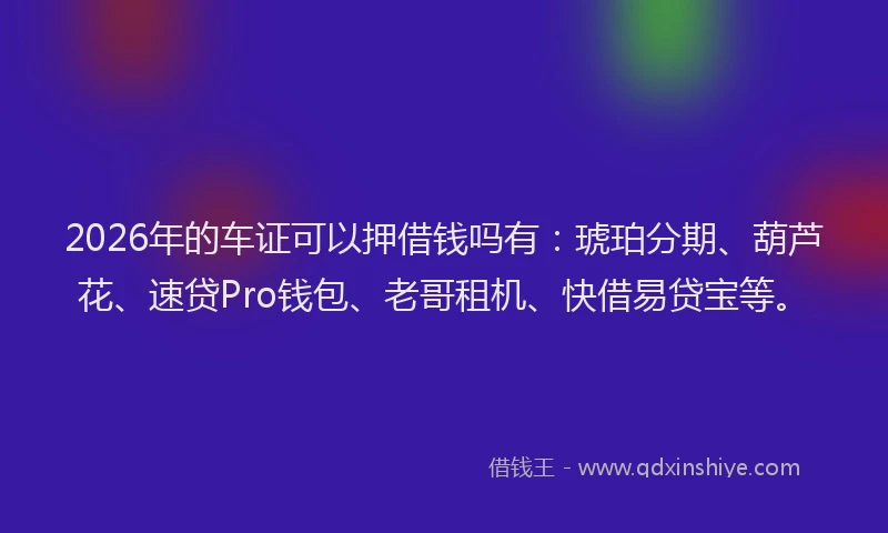 2026年的车证可以押借钱吗有：琥珀分期、葫芦花、速贷Pro钱包、老哥租机、快借易贷宝等。