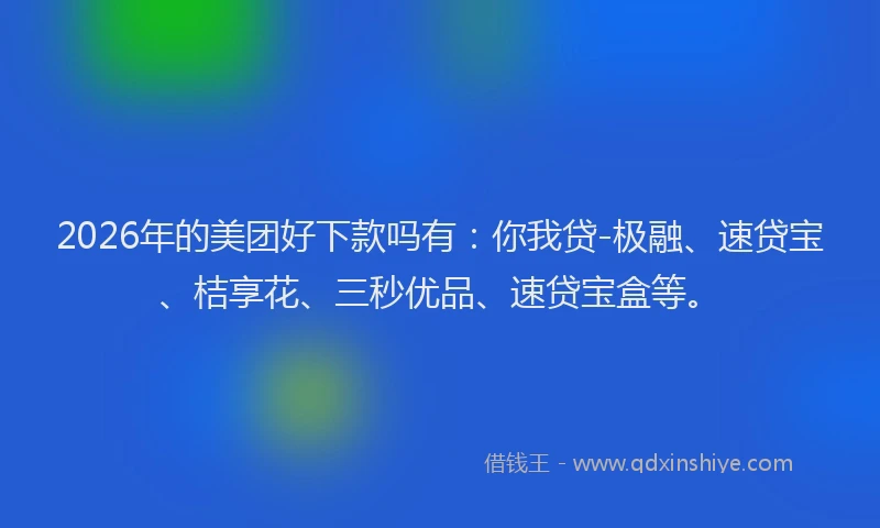 2026年的美团好下款吗有：你我贷-极融、速贷宝、桔享花、三秒优品、速贷宝盒等。