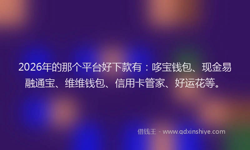 2026年的那个平台好下款有：哆宝钱包、现金易融通宝、维维钱包、信用卡管家、好运花等。