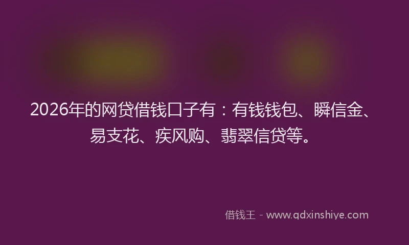 2026年的网贷借钱口子有：有钱钱包、瞬信金、易支花、疾风购、翡翠信贷等。