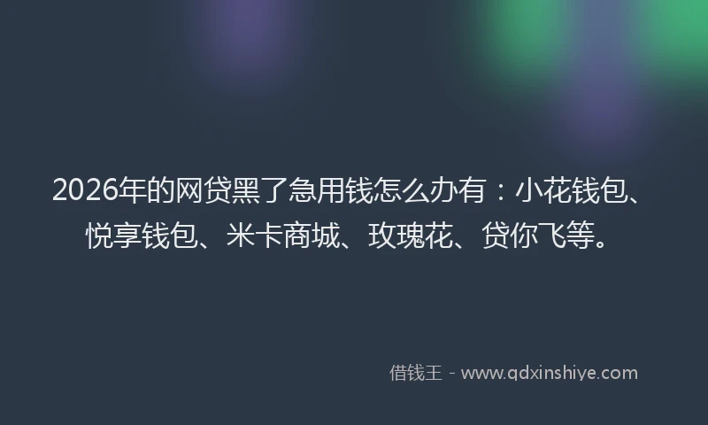 2026年的网贷黑了急用钱怎么办有：小花钱包、悦享钱包、米卡商城、玫瑰花、贷你飞等。