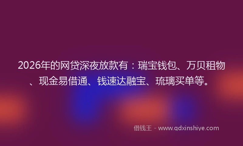 2026年的网贷深夜放款有：瑞宝钱包、万贝租物、现金易借通、钱速达融宝、琉璃买单等。