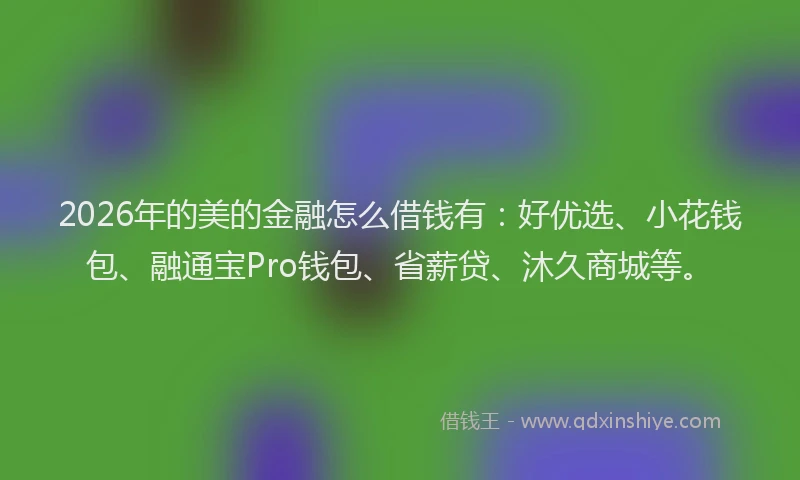 2026年的美的金融怎么借钱有：好优选、小花钱包、融通宝Pro钱包、省薪贷、沐久商城等。