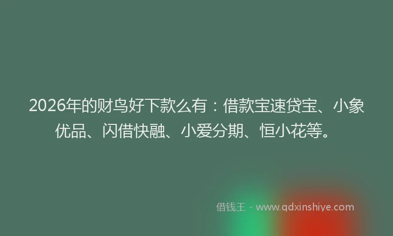 2026年的财鸟好下款么有：借款宝速贷宝、小象优品、闪借快融、小爱分期、恒小花等。