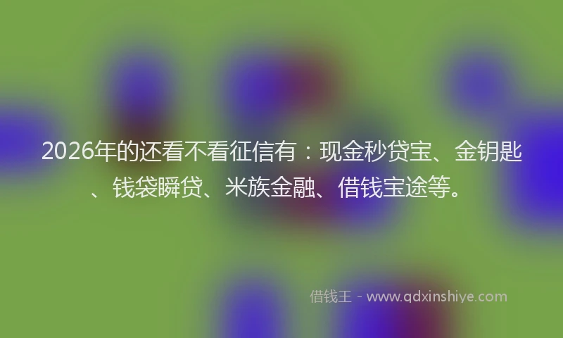 2026年的还看不看征信有：现金秒贷宝、金钥匙、钱袋瞬贷、米族金融、借钱宝途等。