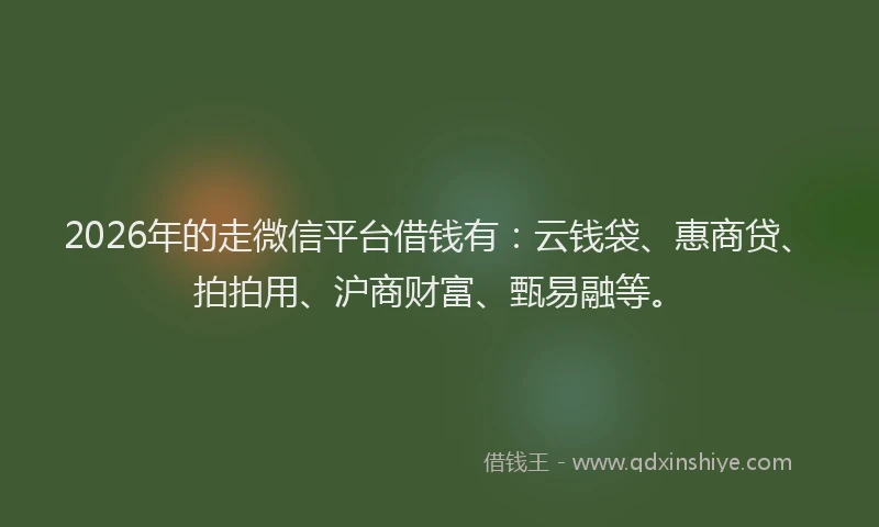 2026年的走微信平台借钱有：云钱袋、惠商贷、拍拍用、沪商财富、甄易融等。
