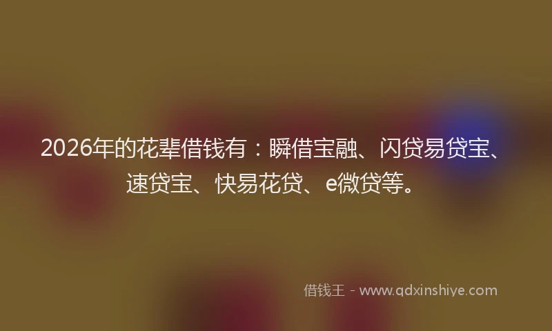 2026年的花辈借钱有：瞬借宝融、闪贷易贷宝、速贷宝、快易花贷、e微贷等。