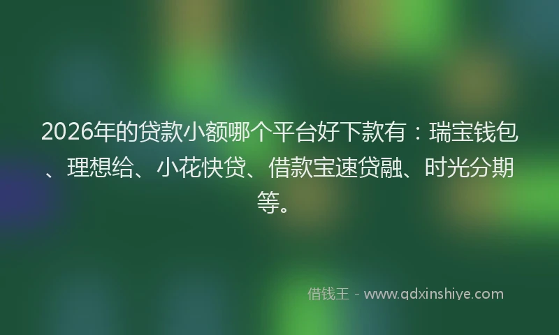 2026年的贷款小额哪个平台好下款有：瑞宝钱包、理想给、小花快贷、借款宝速贷融、时光分期等。