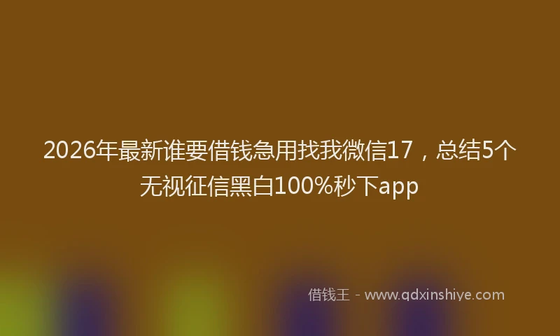2026年最新谁要借钱急用找我微信17，总结5个无视征信黑白100%秒下app