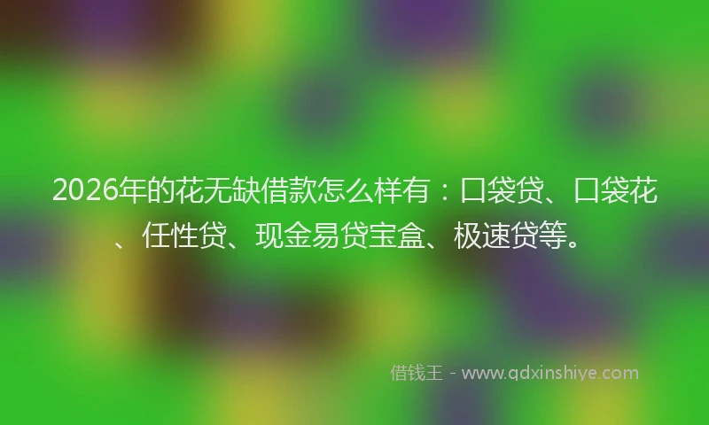 2026年的花无缺借款怎么样有：口袋贷、口袋花、任性贷、现金易贷宝盒、极速贷等。