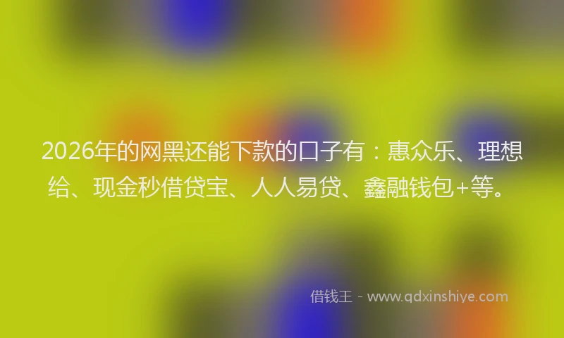 2026年的网黑还能下款的口子有：惠众乐、理想给、现金秒借贷宝、人人易贷、鑫融钱包+等。