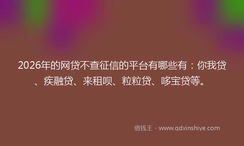 2026年的网贷不查征信的平台有哪些有：你我贷、疾融贷、来租呗、粒粒贷、哆宝贷等。