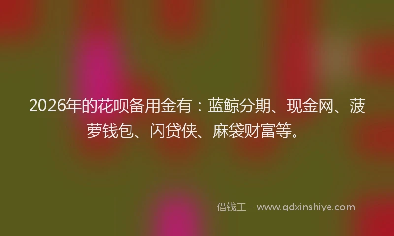 2026年的花呗备用金有：蓝鲸分期、现金网、菠萝钱包、闪贷侠、麻袋财富等。
