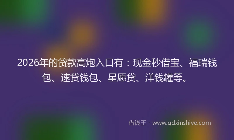 2026年的贷款高炮入口有：现金秒借宝、福瑞钱包、速贷钱包、星愿贷、洋钱罐等。
