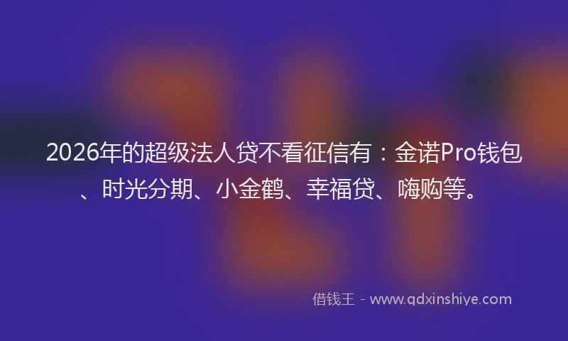 2026年的超级法人贷不看征信有：金诺Pro钱包、时光分期、小金鹤、幸福贷、嗨购等。