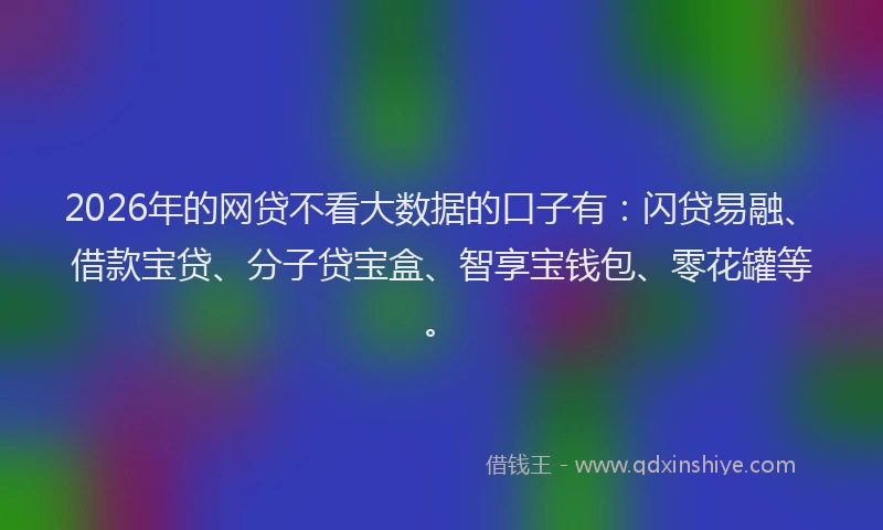 2026年的网贷不看大数据的口子有：闪贷易融、借款宝贷、分子贷宝盒、智享宝钱包、零花罐等。