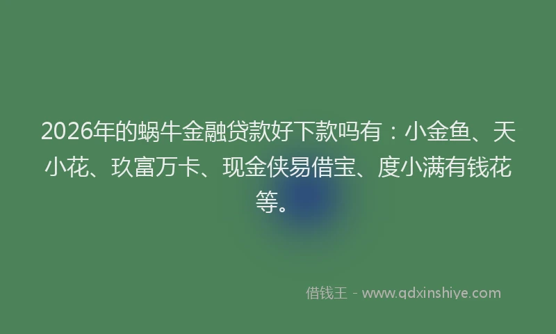 2026年的蜗牛金融贷款好下款吗有：小金鱼、天小花、玖富万卡、现金侠易借宝、度小满有钱花等。
