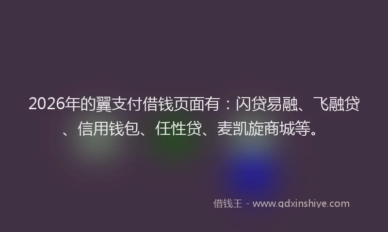 2026年的翼支付借钱页面有：闪贷易融、飞融贷、信用钱包、任性贷、麦凯旋商城等。
