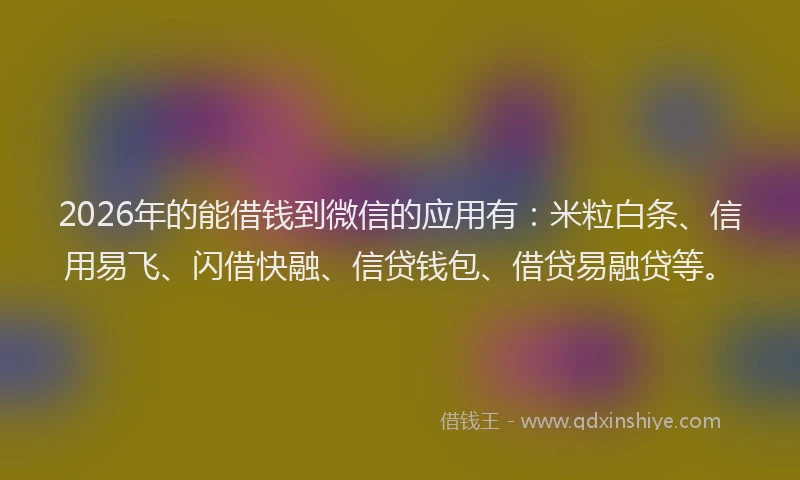 2026年的能借钱到微信的应用有：米粒白条、信用易飞、闪借快融、信贷钱包、借贷易融贷等。