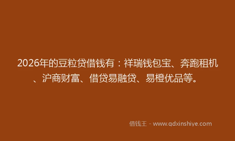 2026年的豆粒贷借钱有：祥瑞钱包宝、奔跑租机、沪商财富、借贷易融贷、易橙优品等。