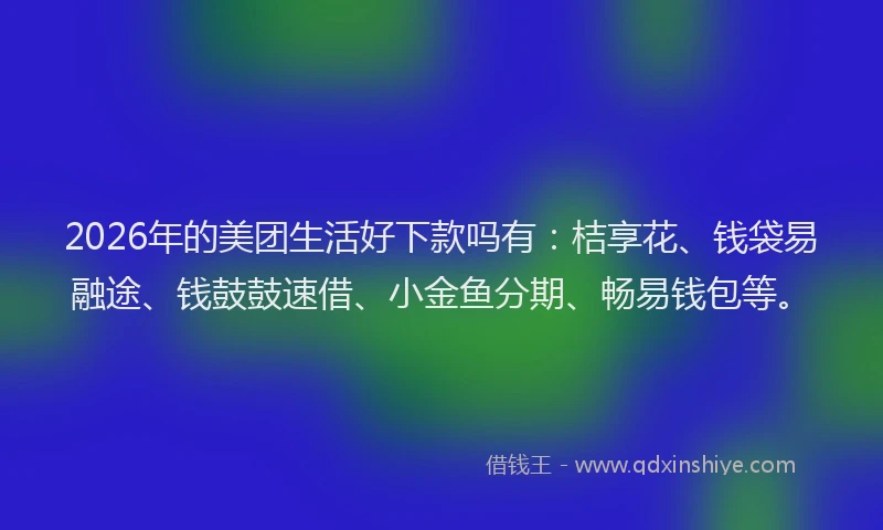 2026年的美团生活好下款吗有：桔享花、钱袋易融途、钱鼓鼓速借、小金鱼分期、畅易钱包等。