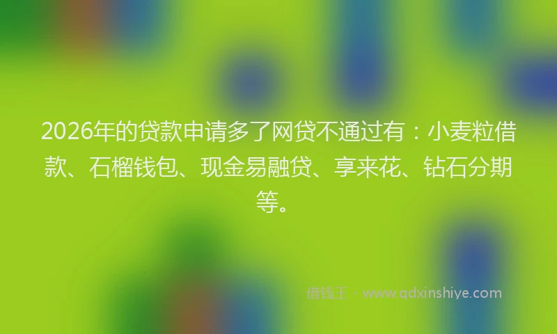 2026年的贷款申请多了网贷不通过有：小麦粒借款、石榴钱包、现金易融贷、享来花、钻石分期等。