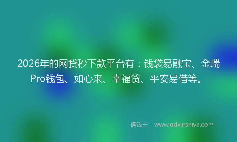 2026年的网贷秒下款平台有：钱袋易融宝、金瑞Pro钱包、如心来、幸福贷、平安易借等。