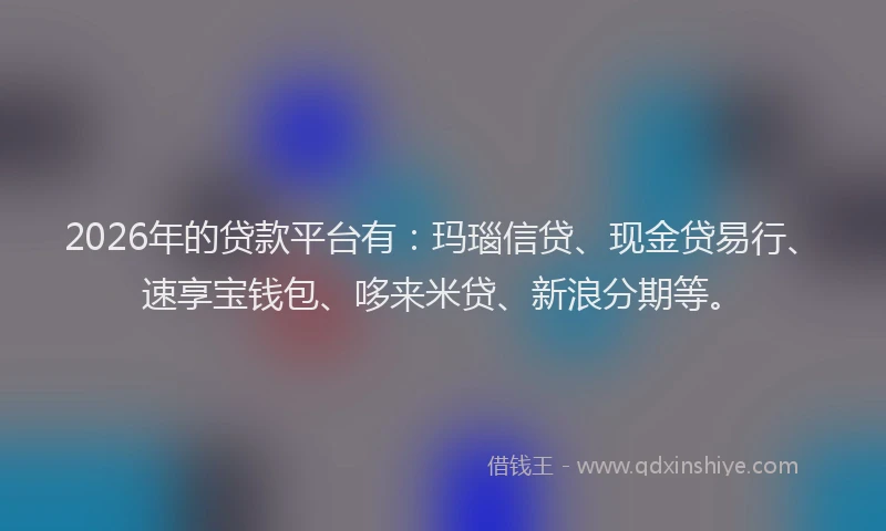 2026年的贷款平台有：玛瑙信贷、现金贷易行、速享宝钱包、哆来米贷、新浪分期等。